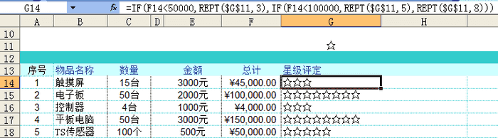 利用REPT函数做一个星级评定的表格